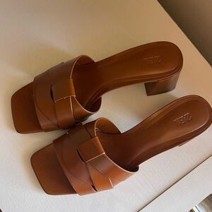 ZARA Cross Heeled Leather Sandals size 39 US 8 color brown